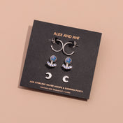 Sapphire Crystal Hoop + Moon Stud Earrings Gift Set