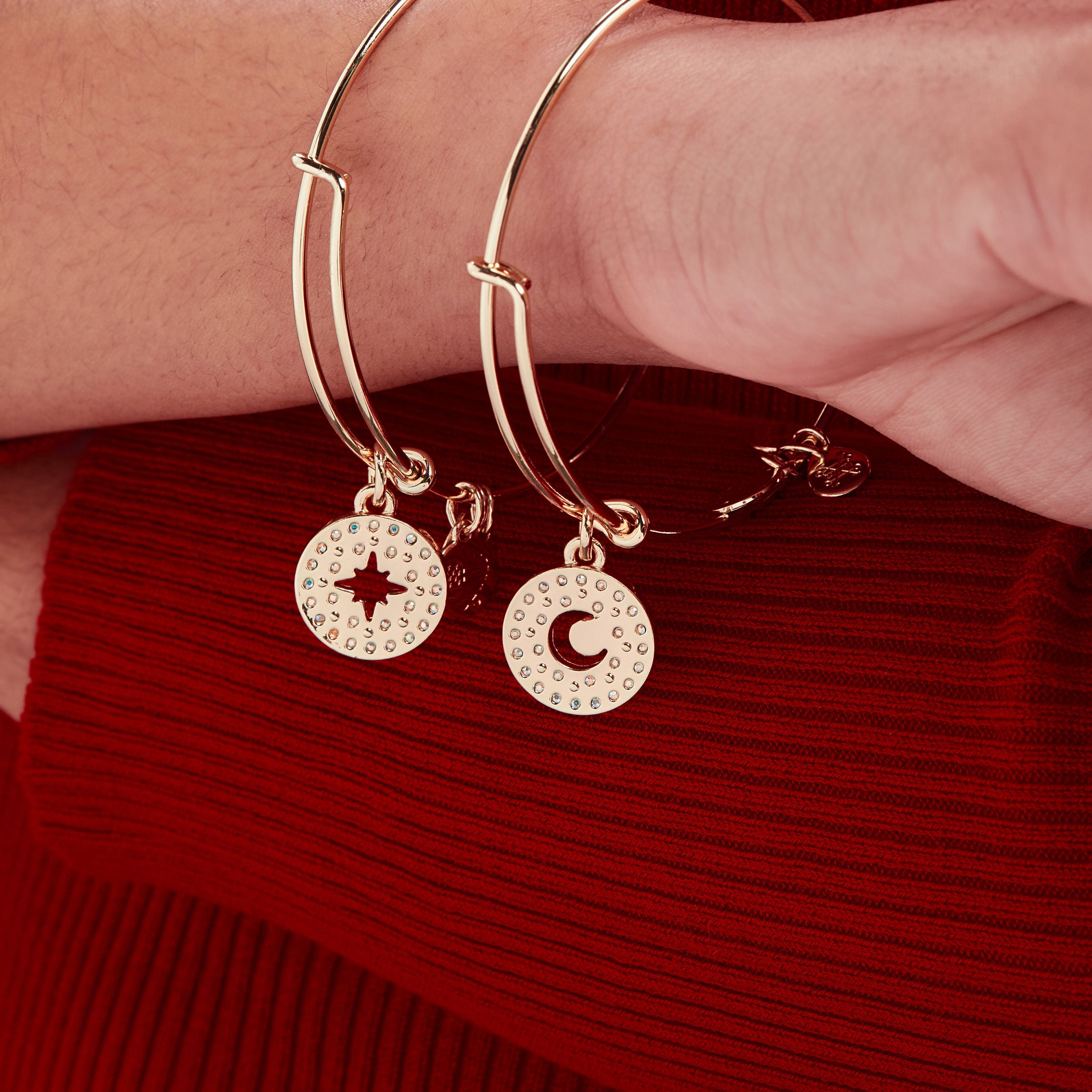 Best Friends Moon + Star Charm Bangle, Set of 2