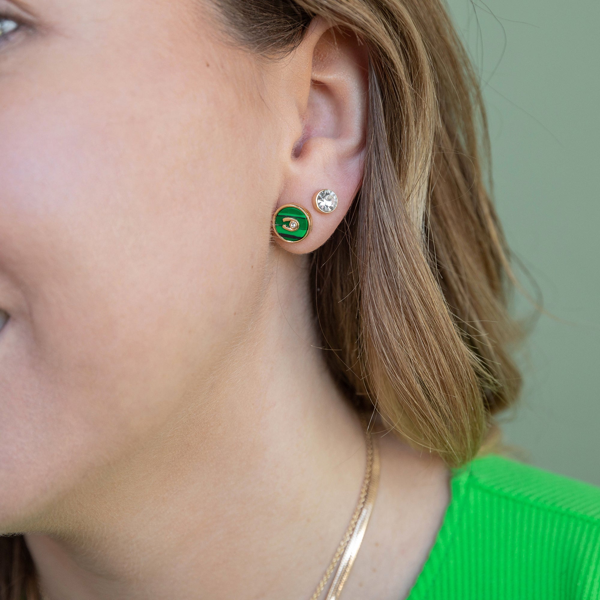 Horseshoe + Crystal Earring Set, Reconstituted Malachite