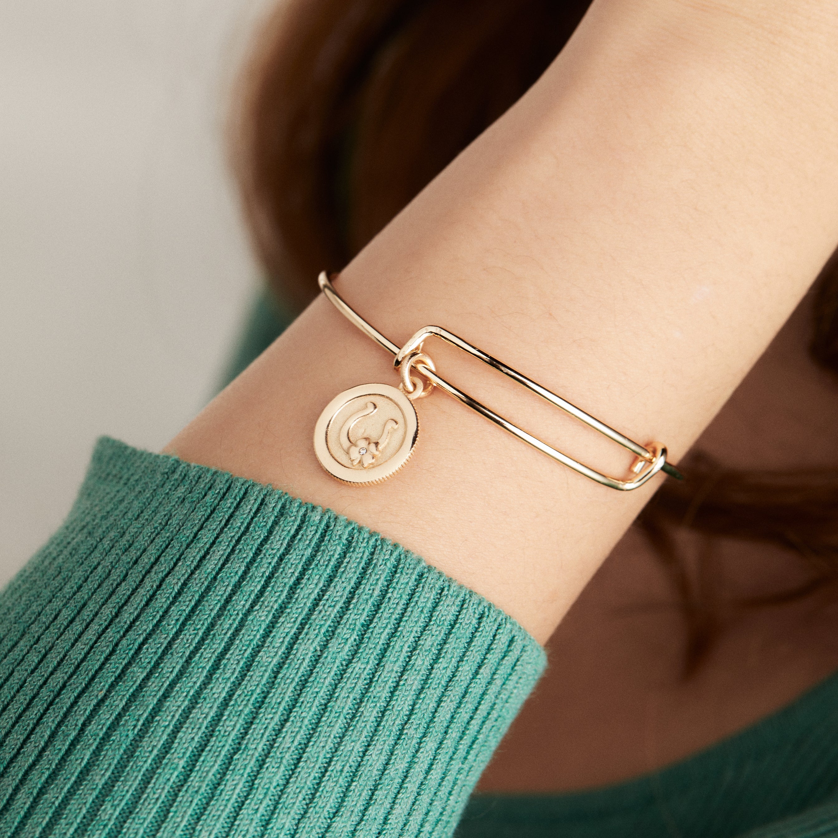 Horseshoe + Clover Charm Bangle Bracelet